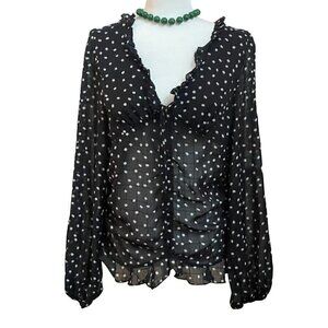 Polka Dot Sheer Long Puffy Sleeves Blouse Size 12